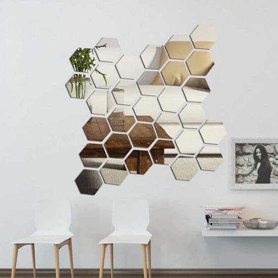 Cermin Hexagon | Akrilik Mirror Wall Sticker | Dekorasi Hiasan Dinding Kaca Hexagonal Dekorasi