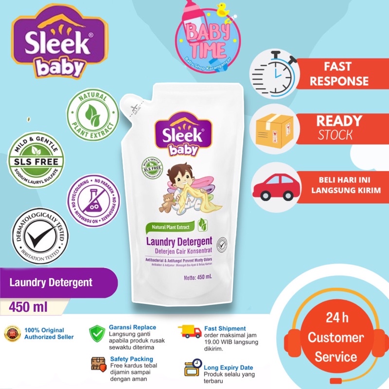 SLEEK LIQUID LAUNDRY DETERGENT 450ML REFILL / SABUN CUCI BAJU BAYI / DETERGENT BAYI