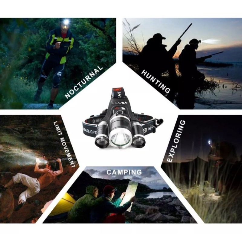 Senter Kepala Headlamp 3 LED Cree XM-L 3T6 Senter Kepala 3 Lampu-5