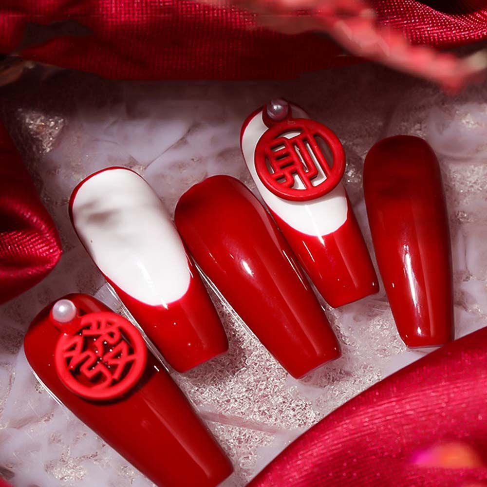 Mxbeauty Manik-Manik Kuku Bentuk Simpul China Warna Merah Untuk Nail Art