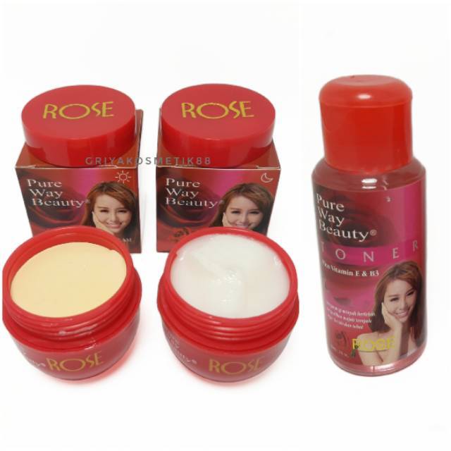 PAKET CREAM ROSE PURE WAY BEAUTY SIANG MALAM &amp; TONER BPOM [3 in 1]