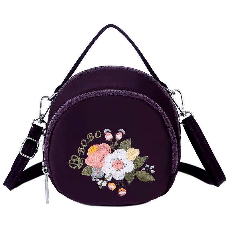 Tas Wanita Import Jinjing dan Selempang BOBO Mini BB9041 9041 Bordir Bunga Bahan Parasut Kualitas Su