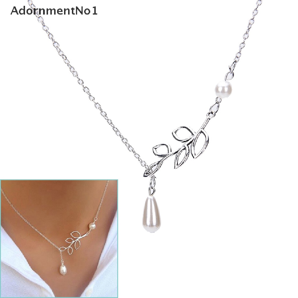 (AdornmentNo1) Kalung Rantai Dengan Liontin Kristal + Mutiara Untuk Wanita