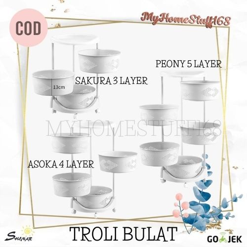 SHENAR RAK TROLI BULAT SUSUN SERBAGUNA RAK SUSUN MULTIFUNGSI ORGANIZER RACK MULTILAYER/PEONY/SAKURA/ASOKA