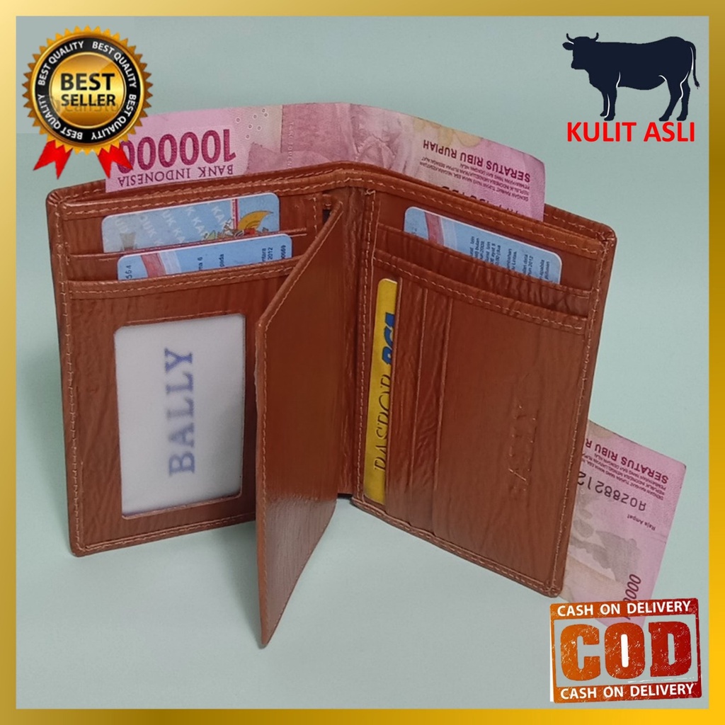 Dompet Pria Kulit Asli Sapi Model Lipat Kartu Banyak Motif Serat Kayu [3/4]