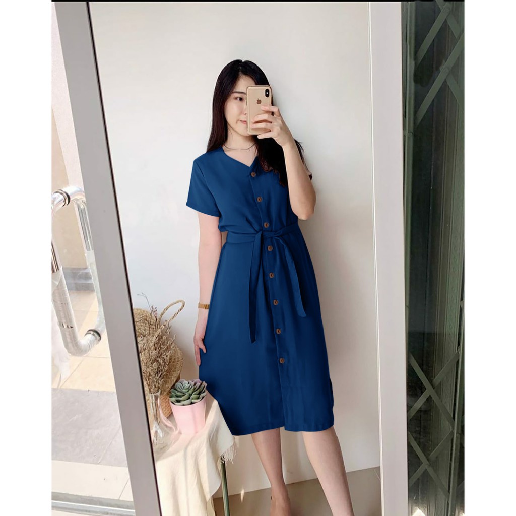 WSE390 - Dress Sansan Moscrepe IMPORT Dress Wanita Full Kancing UK L-XL LD 100-110 CM PJ 110 CM PREMIUM QUALITY