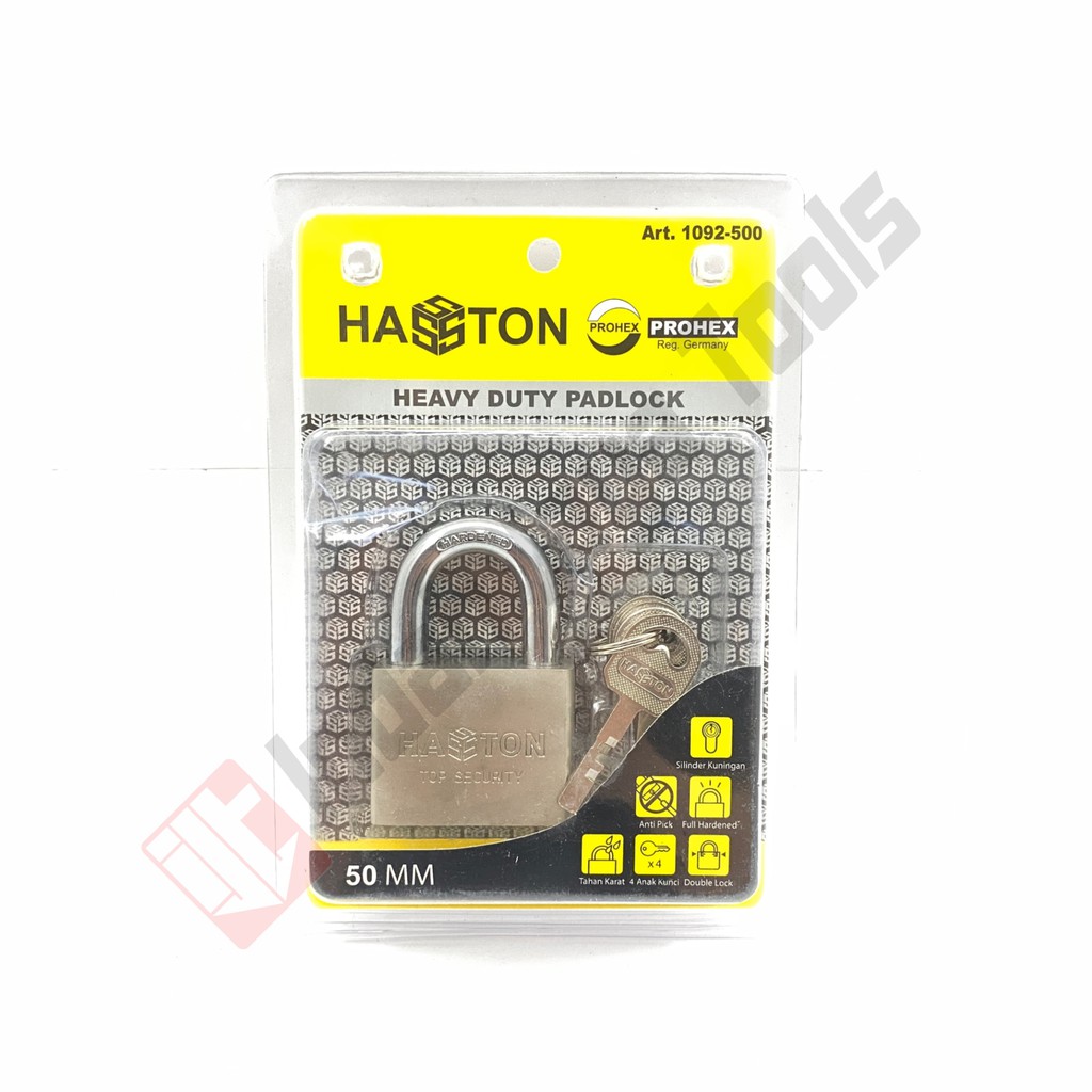 HASSTON PROHEX 1092-500 Gembok 50 mm Heavy Duty Leher Pendek Padlock