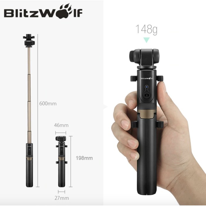 TRIPOD HP BLUETOOTH MINI REMOTE BLITZWOLF TONGSIS TRIPOD HP HANDPHONE SELFIE BERDIRI 3 IN 1 ORIGINAL