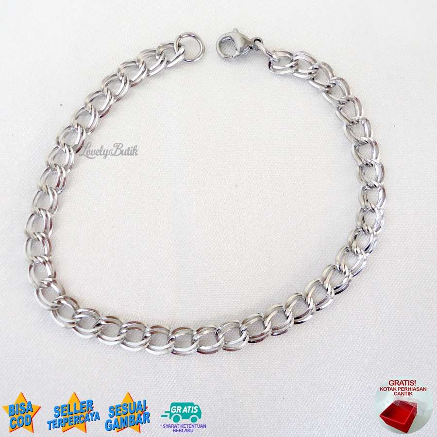 Lovelybutik Gelang Tangan Titanium Anti Karat M4rini  Gelang Rantai Polos Wanita Titanium anti Luntur Ukuran 18 Cm BONUS KOTAK PERHIASAN