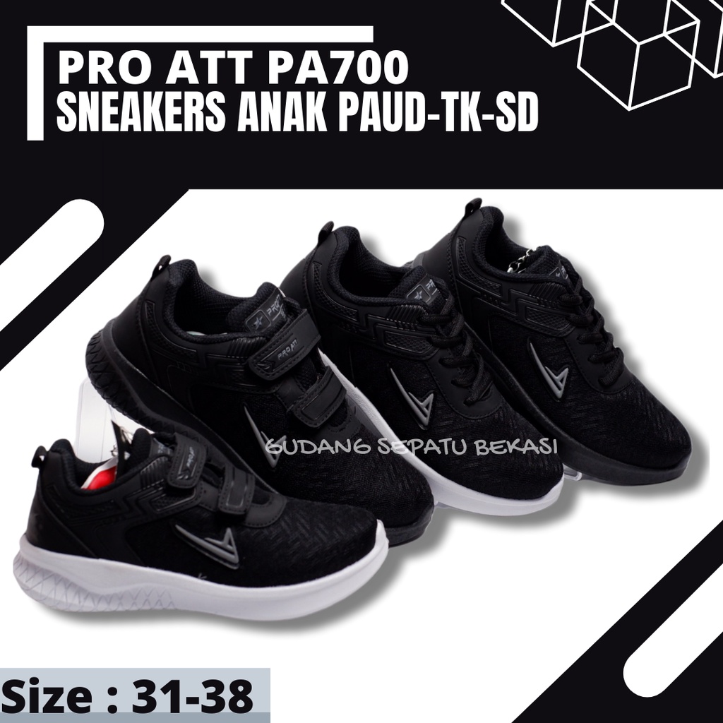 SEPATU ANAK SEKOLAH LAKI LELAKI & PEREMPUAN SNEAKERS CASUAL SD SMP PRO ATT PA 700 HITAM PUTIH