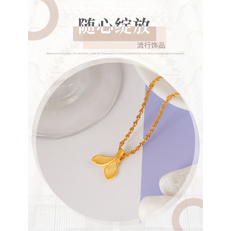 Kalung Dengan Liontin Bentuk Ekor Ikan Lapis Emas Asli Kadar 375 Gaya Klasik Untuk Wanita