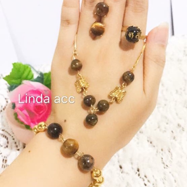 set permata giok batu giok coklat kalung xuping kupu kupu 88