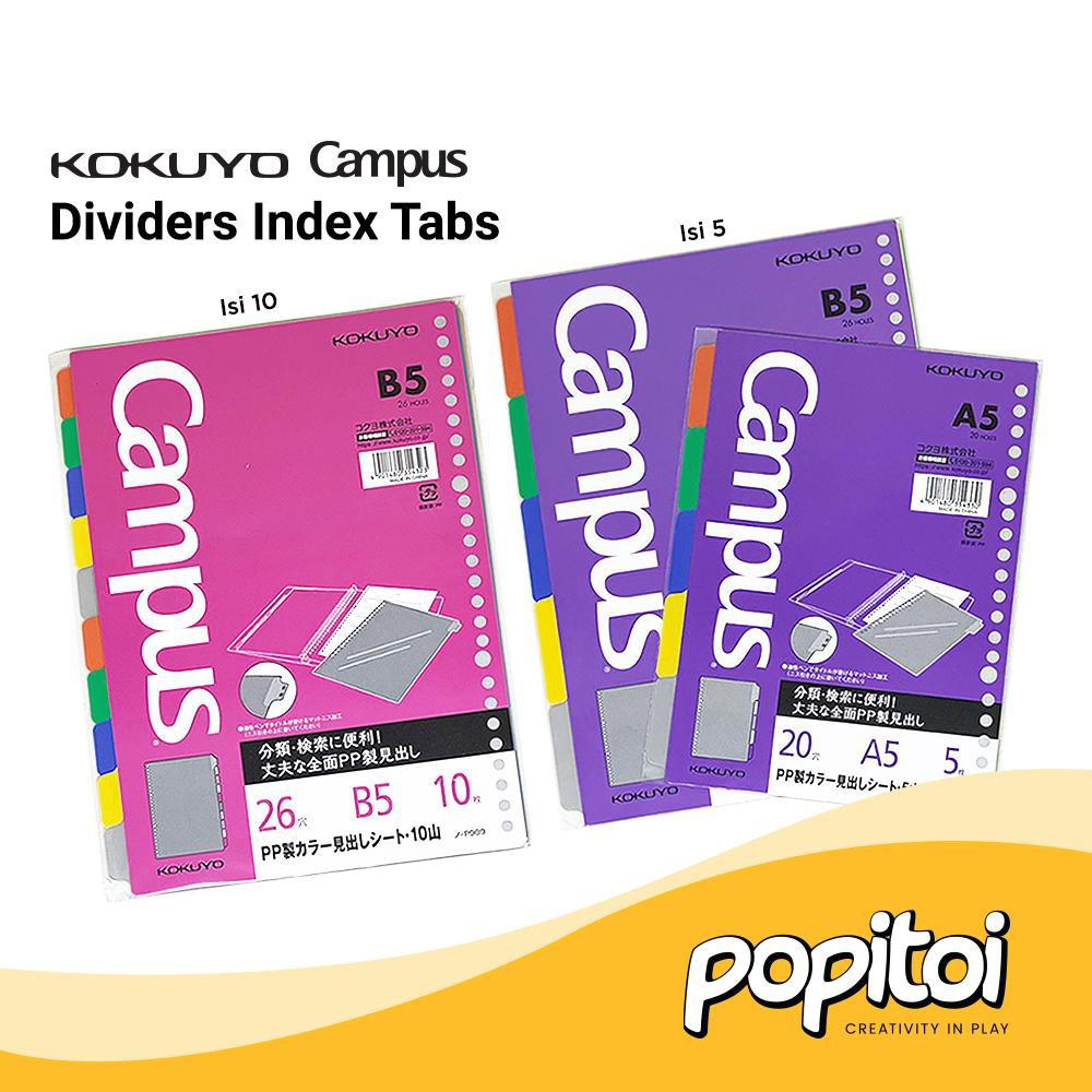 

KOKUYO Campus Loose Leaf Divider A5 B5 Binder Index Tabs Pembatas Penanda halaman Dividers