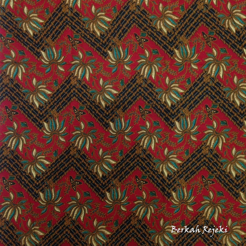 Best Promo Kain Katun Motif Zig Zag Daun Merah Batik BR Sale