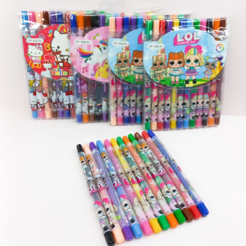 Crayon Putar Panjang Isi 12Warna /Rolling Crayon