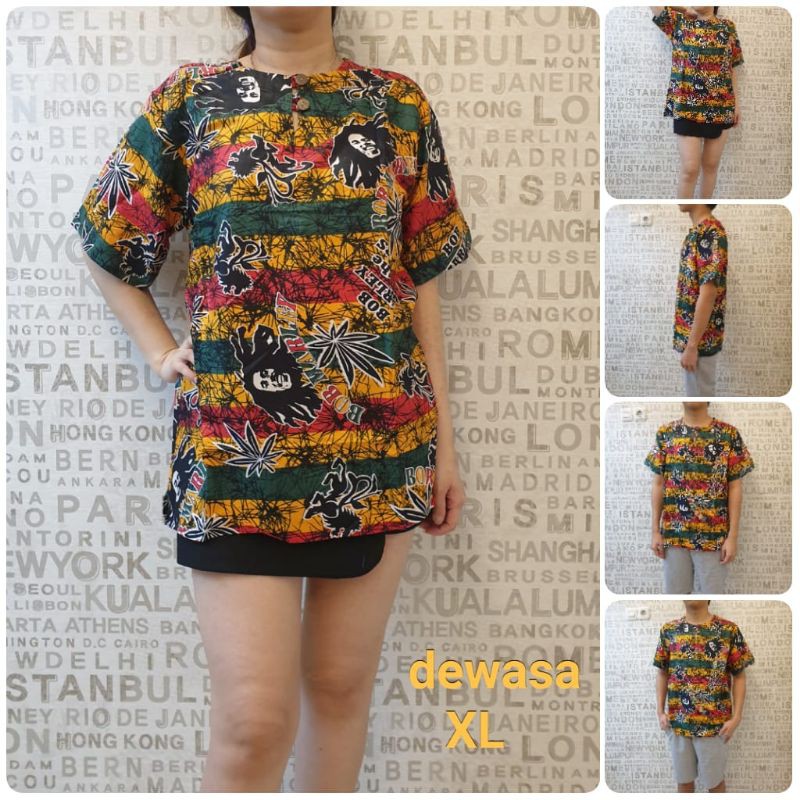 baju Rayon bagus bob marley XL dewasa merah.kuning.