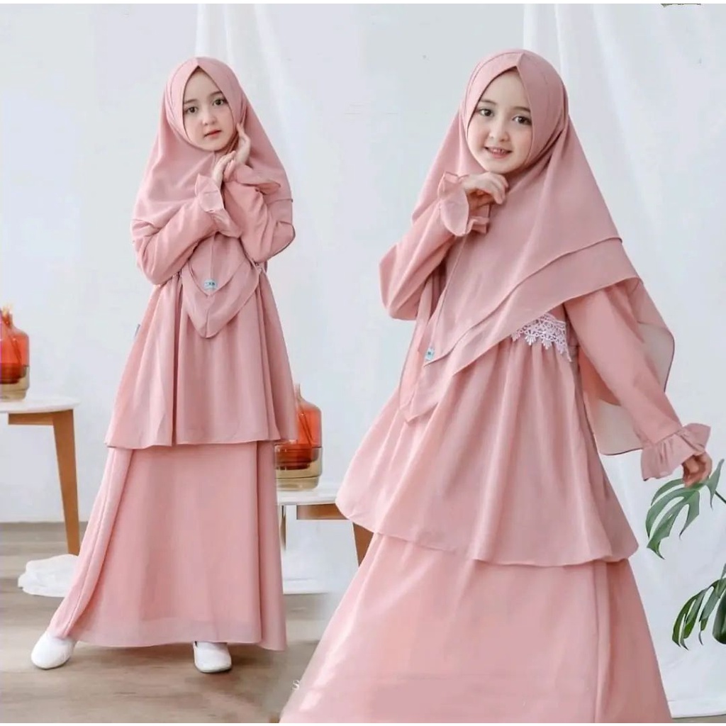 ARYANA SYARI KIDS BL MANGOCRAPE MIX RENDA LD 100 CM PB 122 CM DAPAT GAMIS ANAK + HIJAB USIA BAJU  ANAK PEREMPUAN BEST SELLER BAJU KIDS 2022