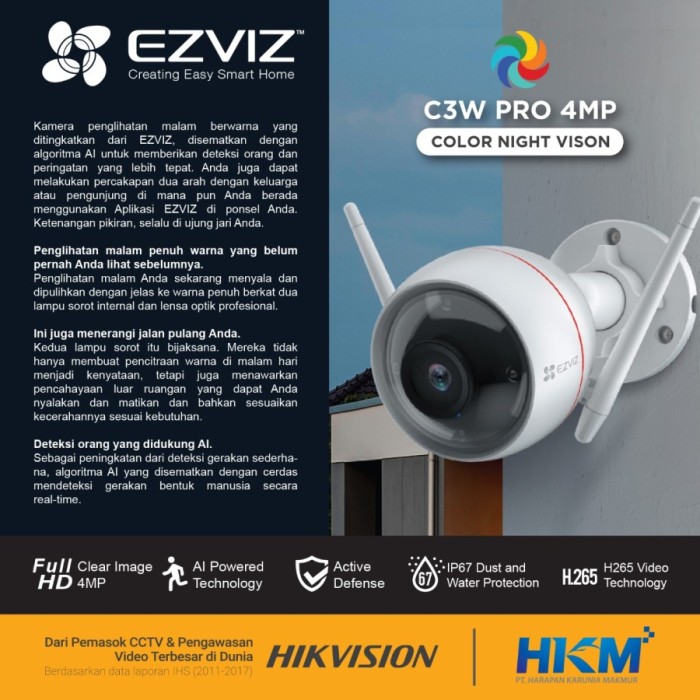 Ezviz C3W Pro 4MP / 2MP Color Night Wireless IP Camera Outdoor Garansi Resmi