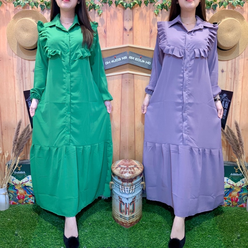 GAMIS LONG DRESS PLAIN RAMPLE 5011 KANCING