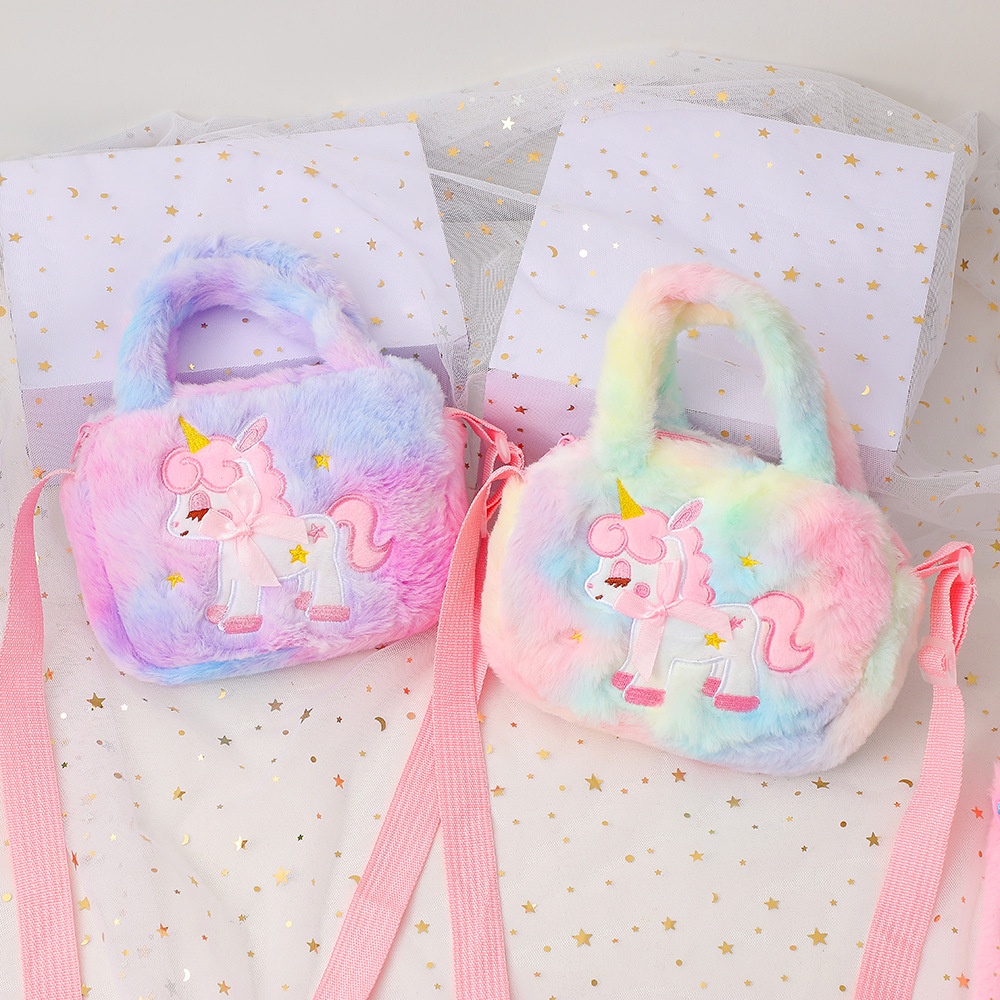 Tas Selempang Anak Perempuan Unicorn Tas Fashion anak Sling Bag Bulu Persegi Unicorn Tas Bahu Jalan jalan anak Pempuan TK SD Ori Import