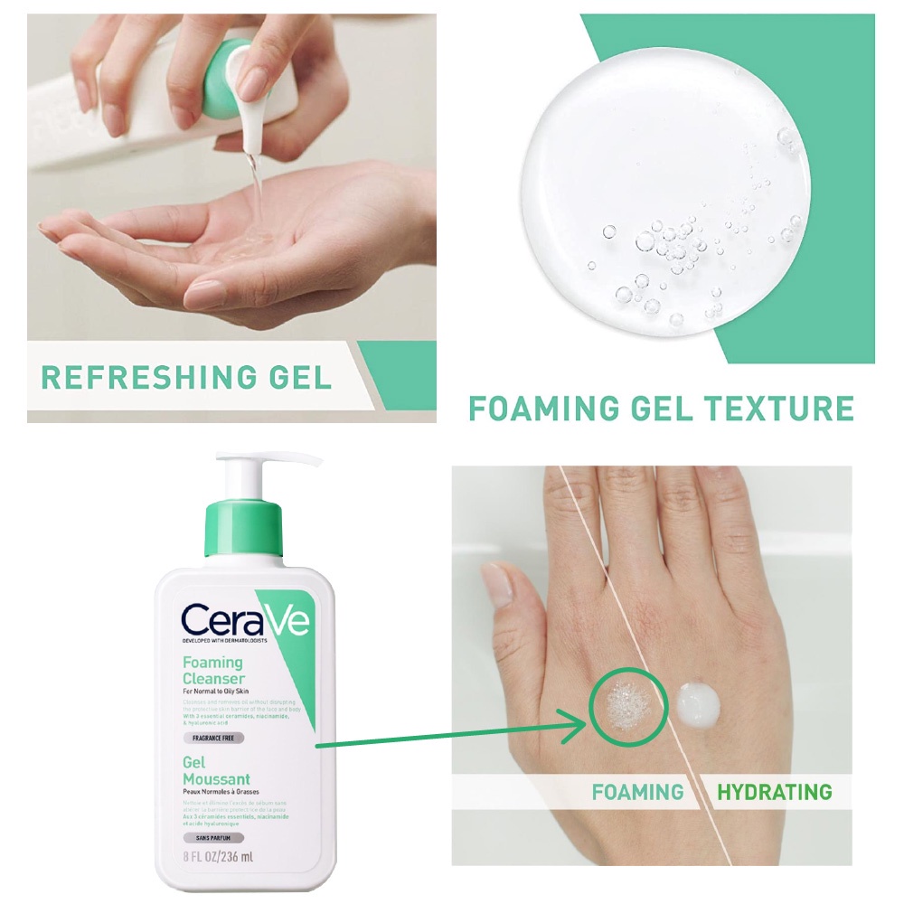 CeraVe Moisturizing Lotion 236ml(Moisturizing Cream) For Normal To Dry Skin/ Foaming Facial Cleanser 236ML（Facial Wash）