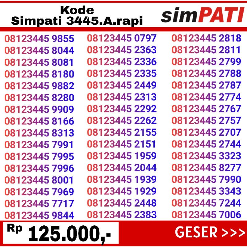 nomor cantik telkomsel simpati 123445 rapi murah