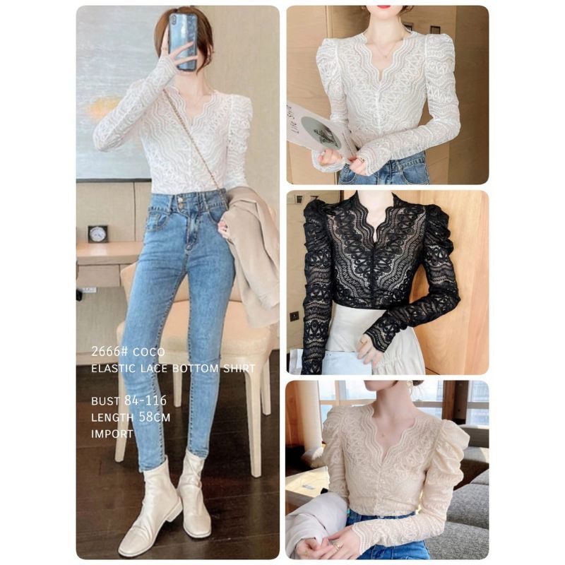 CFS - 2666 Coco Elastic Bottom// Atasan Lace Shirt// Fashion Import