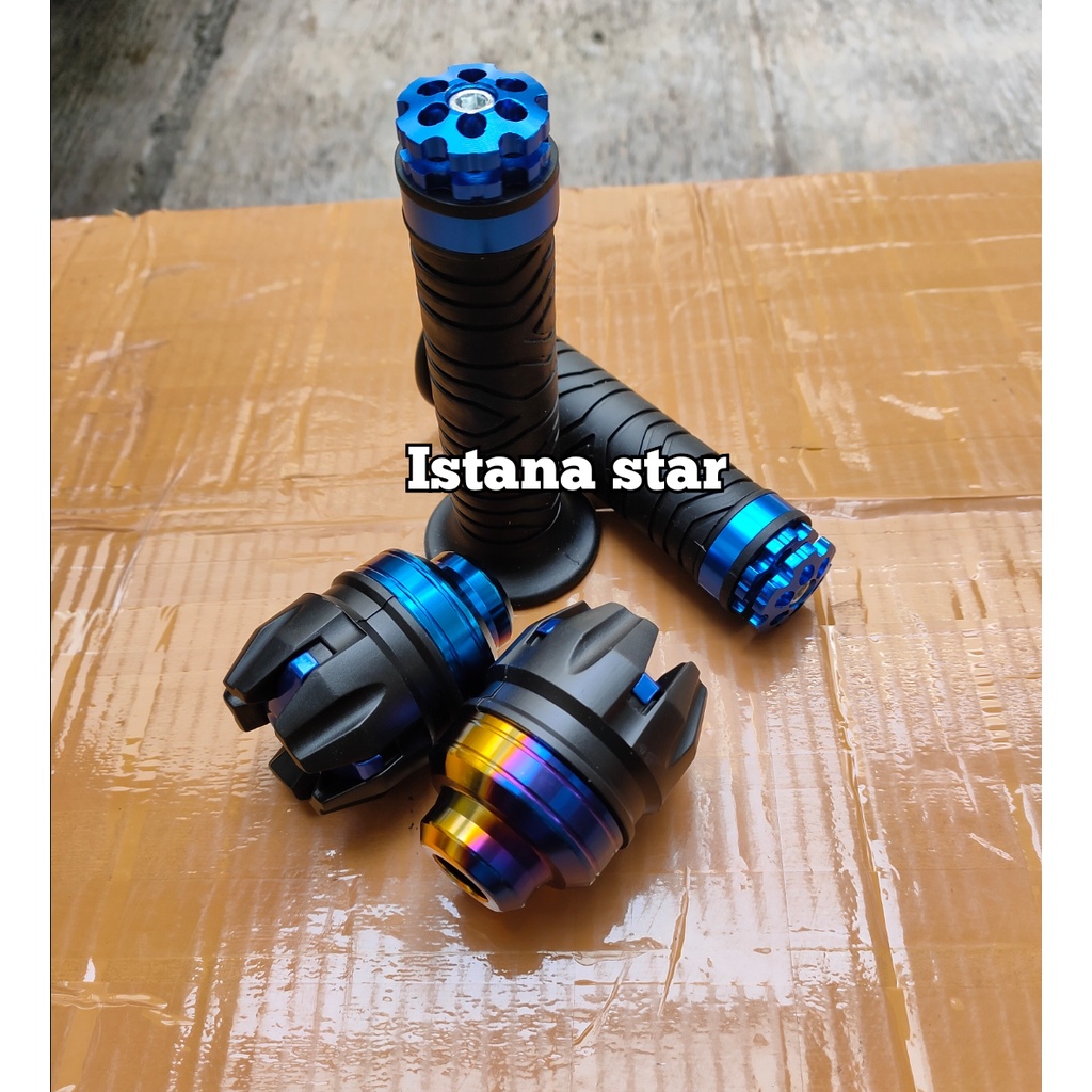 Handgrip Grip Karet Empuk + Jalu Stang CNC Ring Bisa Untuk Semua Motor Universal+jalu as 2 tone