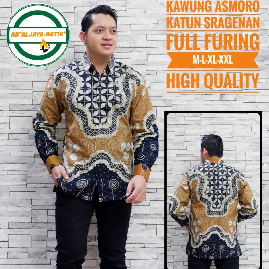 Kemeja Batik Lengan Panjang KAWUNG ASMORO Baju Batik Pria Lapis Furing Batik Warna Unik