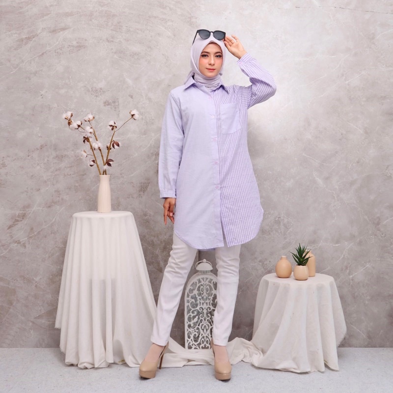 TUNIK KOMBINASI KOTAK MIX POLOS ABG FASHION MUSLIM