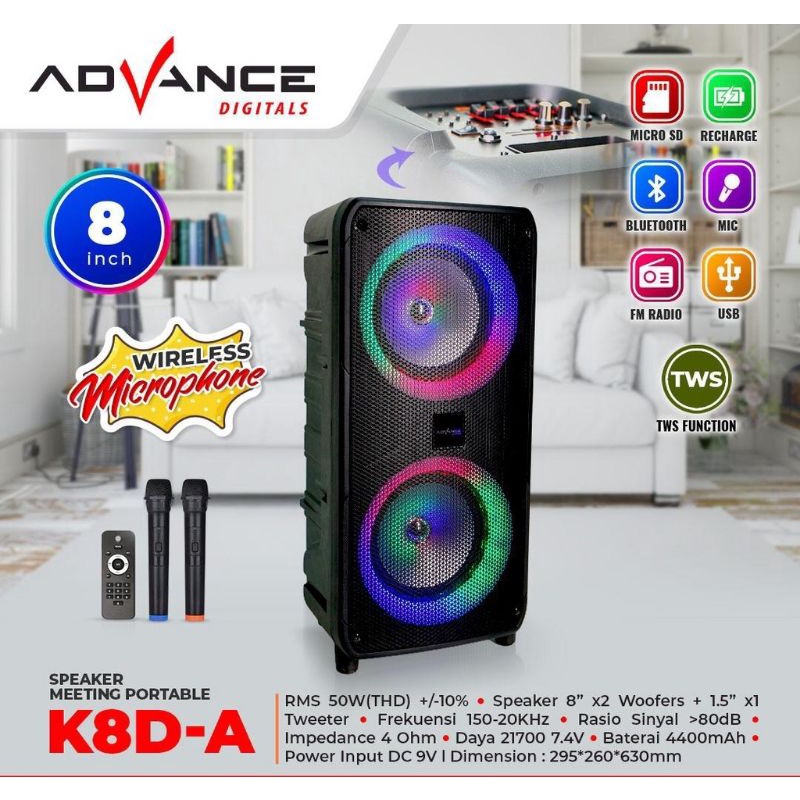 Speaker Active Portable Advance K8D-A 8&quot; Free Mic