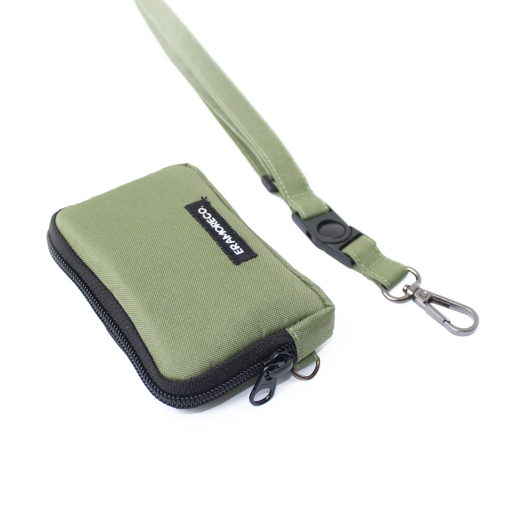 EMHW113 Hanging Wallet Pocket Pouch Dompet kartu Gantung Tali Lanyard hijau army