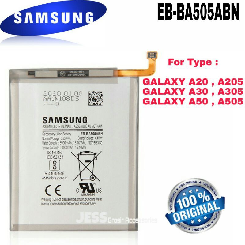 Baterai Original Samsung Galaxy A20 , A205 , A30 , A305 , A305F , A50 , A505 , A505F EB-BA505ABN