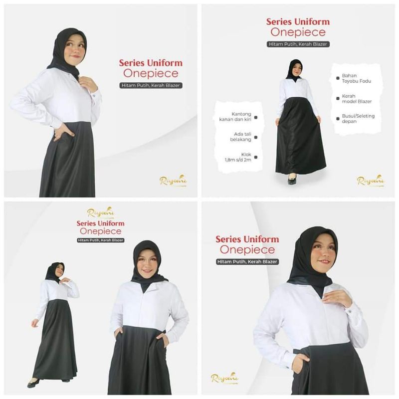 Gamis kerja hitam putih onepiece riyani pdh asn
