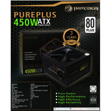 PSU IMPERION PUREPLUS 450W 550W 80 PLUS POWER SUPPLY GAMING PURE WATT GARANSI 3 TAHUN