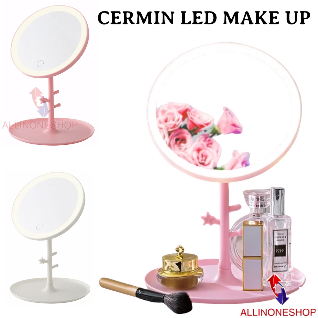 [EIKE] CERMIN MAKE UP MEJA DENGAN LAMPU LED TOUCH SCREEN ROTASI 90 DERAJAT