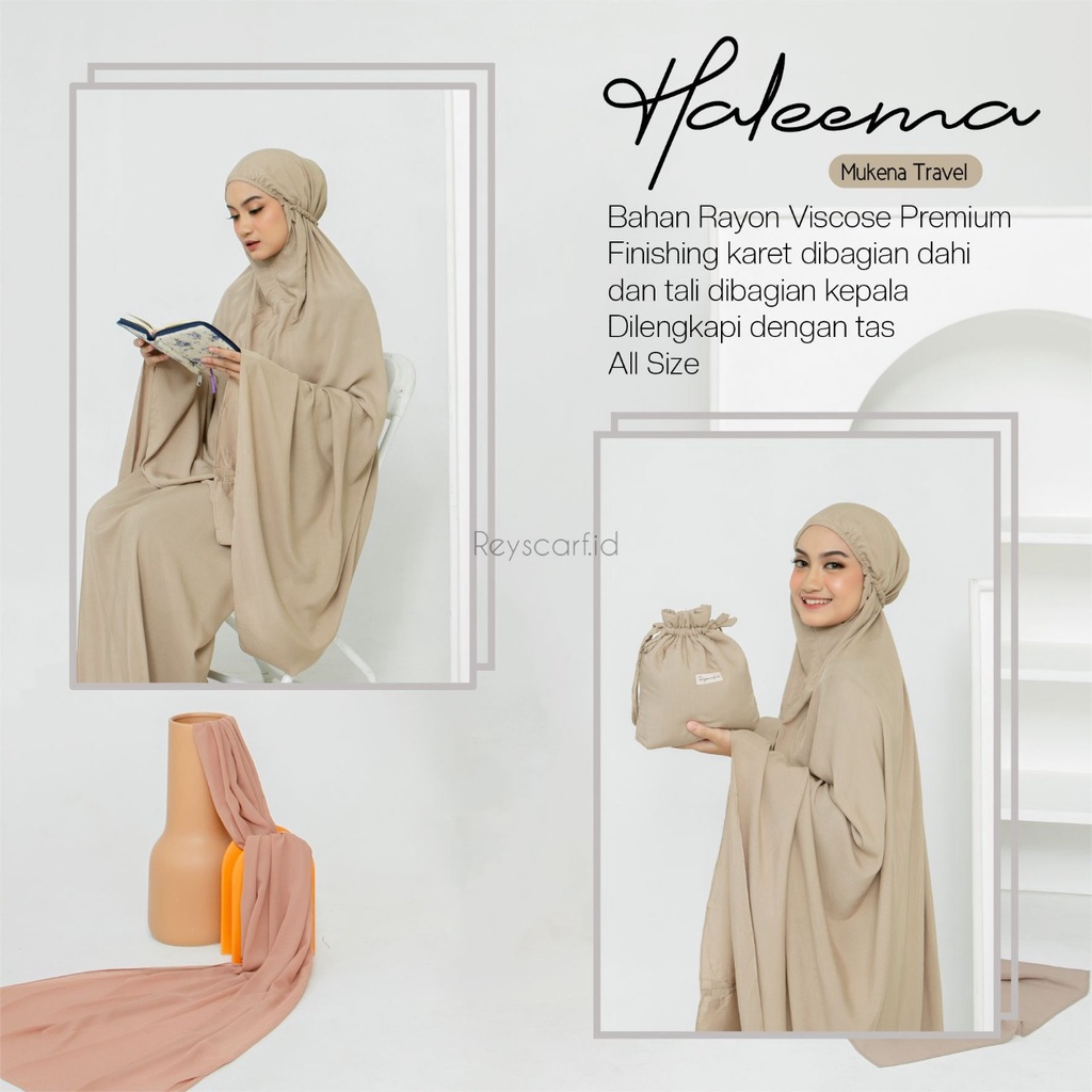 Mukena Dewasa Polos Haleema By Reyscarf.id - Bahan Rayon Twill Premium - Mukena Travel Dewasa Jumbo Adem Halus Nyaman Dipakai - Bisa Cod