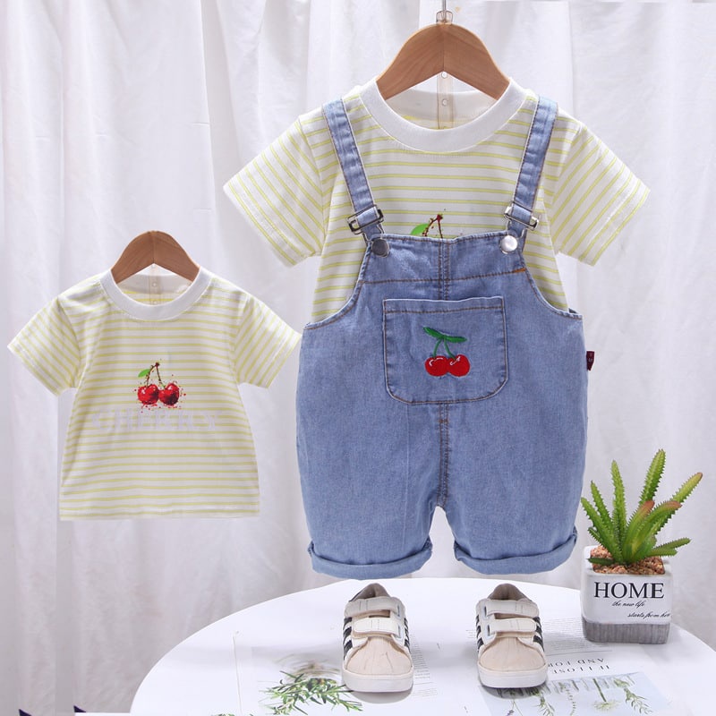 Promo !! Setelan Anak Perempuan Import /  setelan overal red cherries Ukuran 9bln-3thn / Baju Anak Imut