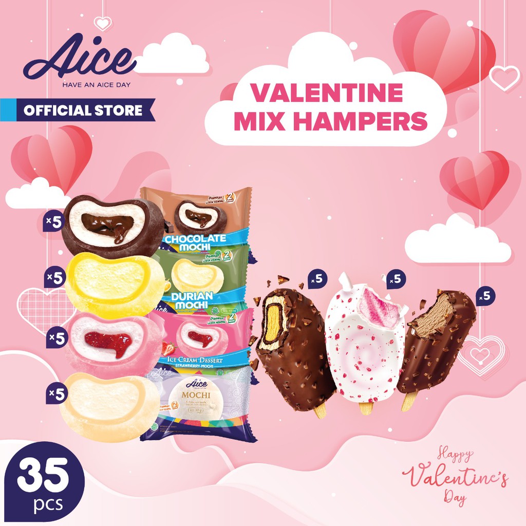 

Paket Es Krim Aice Ice Cream Special Valentine Mix Es Krim isi 35 pcs hampers