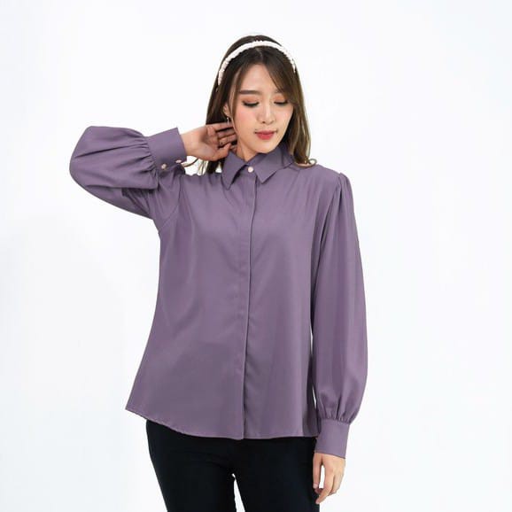 WANITA FASHION CLARISA BUTTON TOP BAJU ATASAN KEMEJA WANITA BLOUSE-2