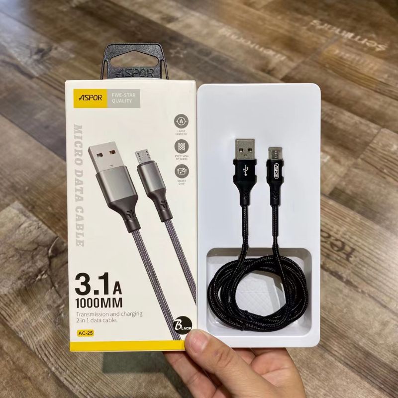 Data Cable 3.1A Fast Charging Aspor original Pengisian Data cepat kabel data lightning ipX series dan micro bahan tebal nilon kayak setrika