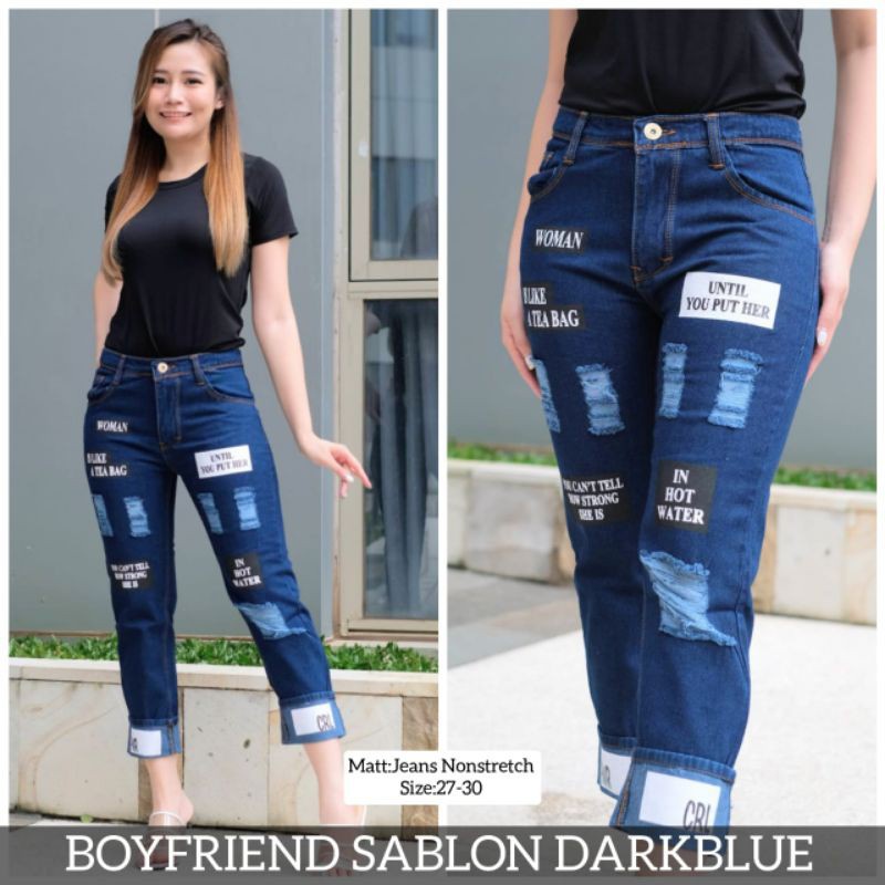 CELANA JEANS WANITA BOYFRIEND SABLON SOBEK UNTIL