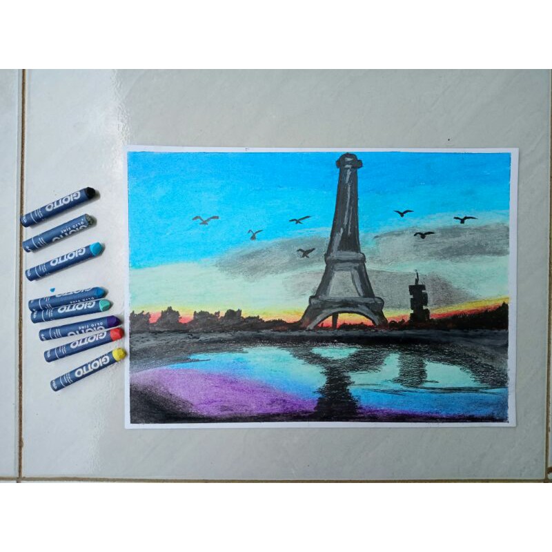 

gambar menara eiffel menggunakan crayon