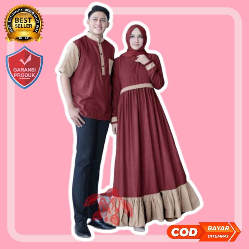 Baju Couple Pasangan Set Gamis Couple Keluarga Kapelan Suami Isri Kapel Pacar Kondangan Kekinian Terbaru 2022