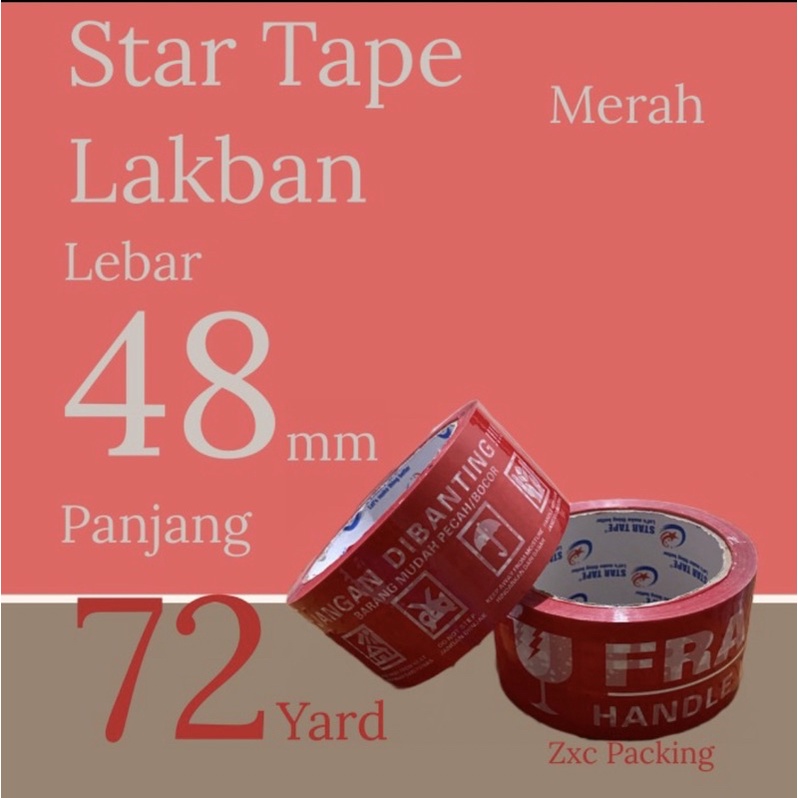 

STAR TAPE Lakban FRAGILE 48Mm x 72 Yard / 65 Meter MERAH 2 INCH MURAH