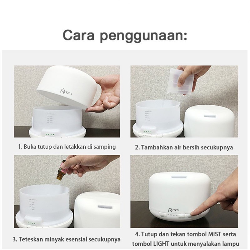 Abeni Humidifier Aroma Diffuser 500ML+ 7 LED Light Purifier  Pelembab udara （Dengan Remote）-5