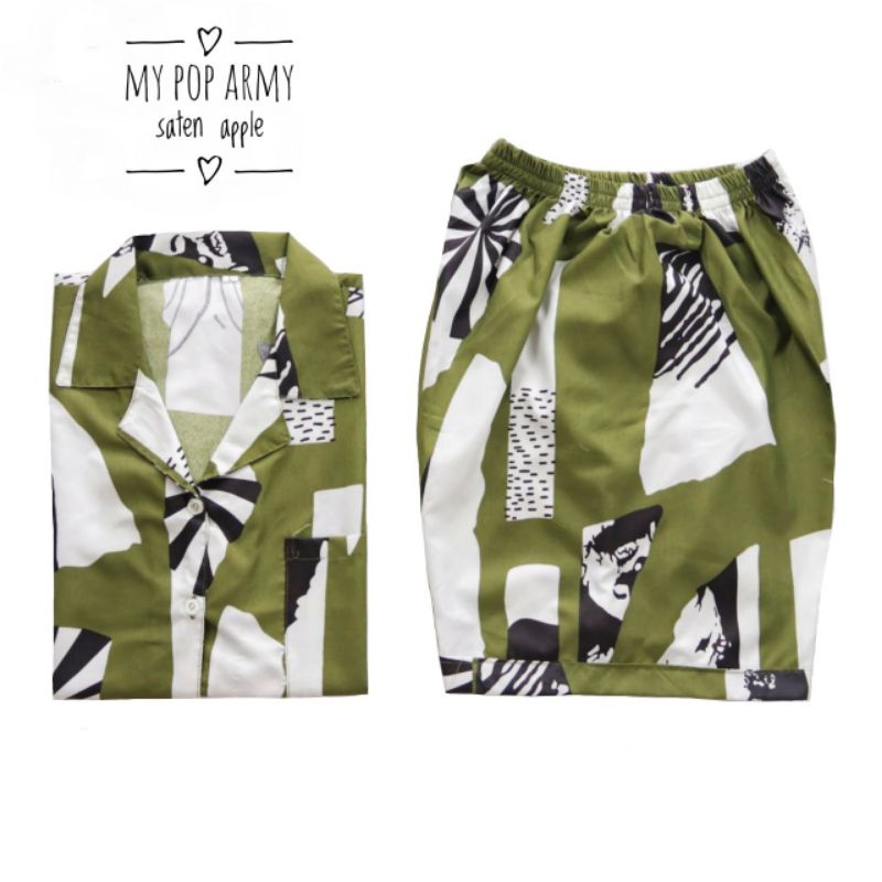 Piyama dewasa jumbo ld 120 cm celana pendek hotpant-Pop Army ld 120 HPJ