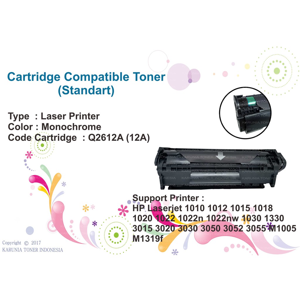 Compatible Toner Cartridge HP 12A Q2612A, HP LaserJet 1010 1012 1015 1018 1020 1022 1030 3015 3020