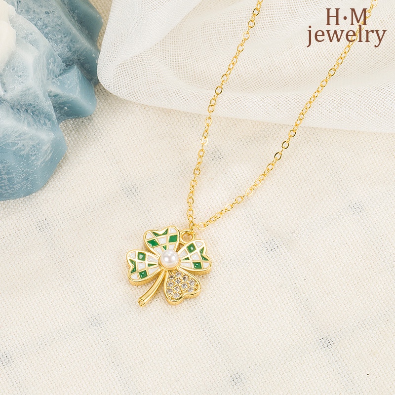 Kalung Rantai Sterling Silver 925 Dengan Liontin Kotak-Kotak Clover Untuk Wanita