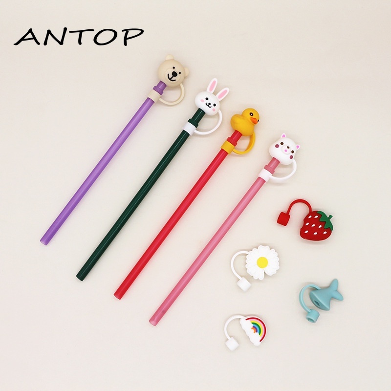 Tutup Sedotan Universal Anti Debu Reusable Bentuk Bunga Daisy/Strawberry/Telapak Hewan Bahan Silikon ANTOP